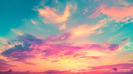 Fototapeta premium Colorful cloudy sky at sunset. Gradient color. Sky texture. Abstract nature background