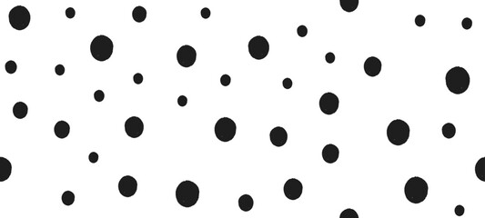 Seamless polkadot pattern featuring irregular crayon spots and splotches. Abstract vector design with small, cute circles in white and black.