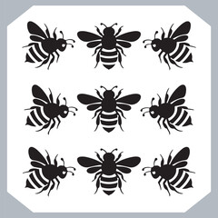 Bee simple logotype icon, Bee silhouette set collection, hand drawn Bee on white background