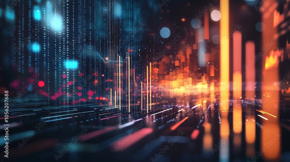 Aufkleber abstract data visualization with neon lights in futuristic style