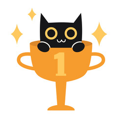 Winner's award, a cup for first place in a competition with a cute cat sitting inside the cup. Trendy modern vector illustration isolated on white background, hand drawn, flat design