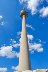 19 Berlin (Germany) - August: panorama of the Alexanderplatz in Berlin against blue sky.