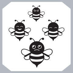 Bee simple logotype icon, Bee silhouette set collection, hand drawn Bee on white background