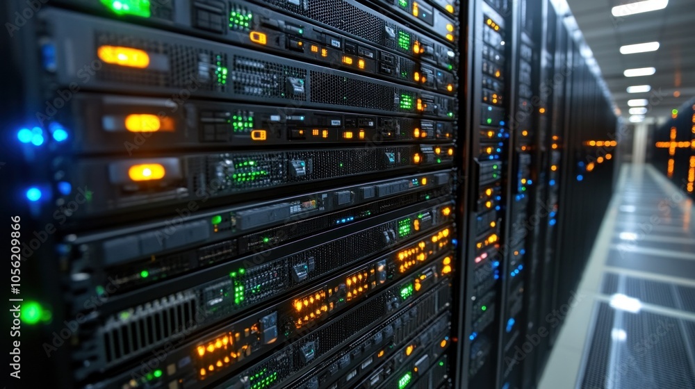 Poster servers and cloud infrastructure in a data center, showcasing the backbone of modern digitalization 