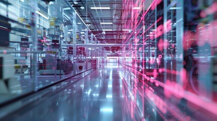 Automated production line in modern factory using futuristic technology and advanced machinery enhancing efficiency and productivity in manufacturing process