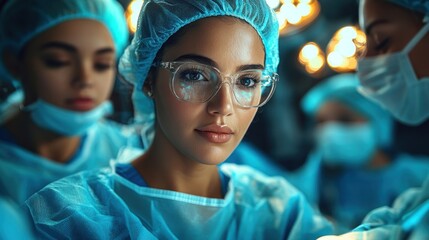 Healthcare team performing surgery in an operating room, precision and cooperation required in a medical environment