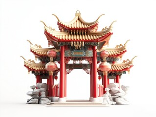 Fototapeta premium Exquisite traditional chinese pavilion surrounded by serene stone elements showcasing architectural brilliance and cultural heritage, Generative Ai, Lunar New Year, Chinese New Year