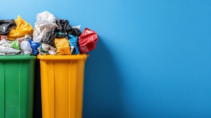 Recycling bins filled with sorted waste, emphasizing the role of proper waste management in reducing environmental pollution