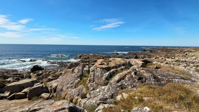 Rocky Coast of Spain near Atlantic Ocean on a Sunny Day in Early Autumn