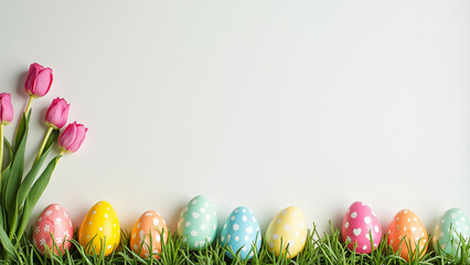 easter background with eggs and flowers