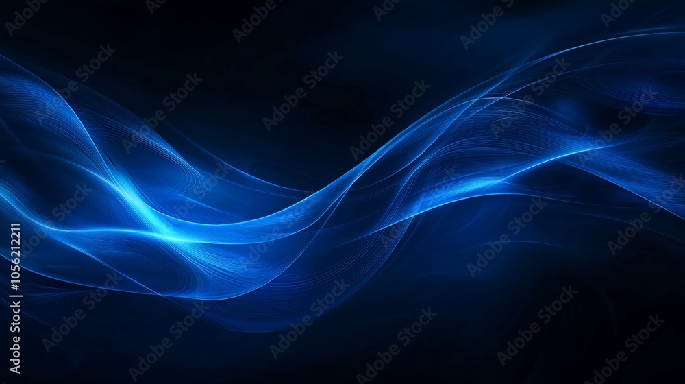 Wall mural abstract blue wave pattern on black background.