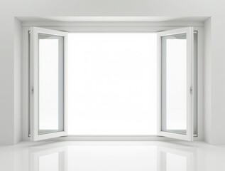 Modern and minimal house window for interior decoration isolated on background, open office glass window frame. © Alex Pios