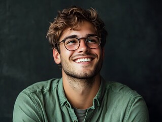 Obraz premium A man with glasses and a green shirt smiling