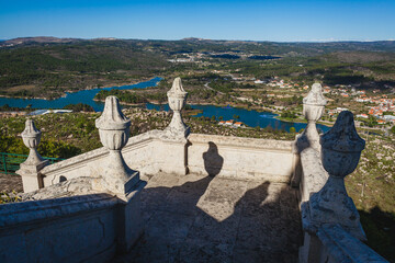 A breathtaking view of Vila de Ponte, Portugal, from a high vantage point adorned with elegant...