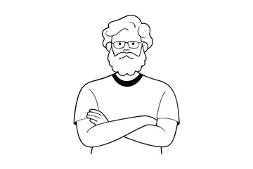 Artistic Line Illustration of an Older Bearded Hipster Guy with Arms Crossed