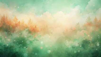 Obraz premium Dreamy forest landscape in soft pastel watercolors