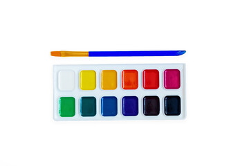 Paints and a brush for children's creativity. Painting