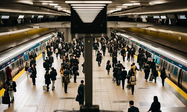 Inside the Tokyo subway.