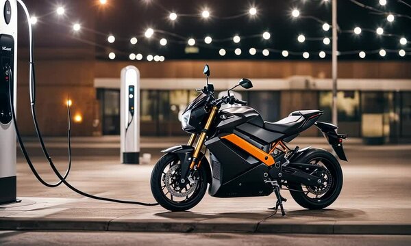 Electric motorcycle charging in an EV Charger.