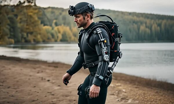 Soldier with an exoskeleton.