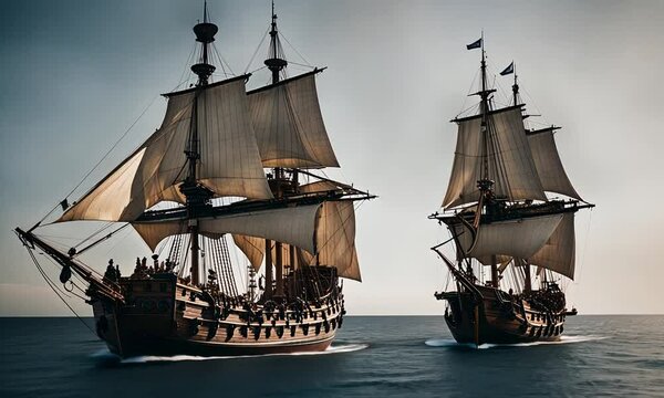 Spanish galleon sailing at sea.