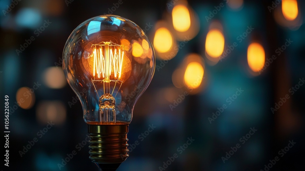 Poster close-up of a glowing lightbulb against a soft bokeh background
