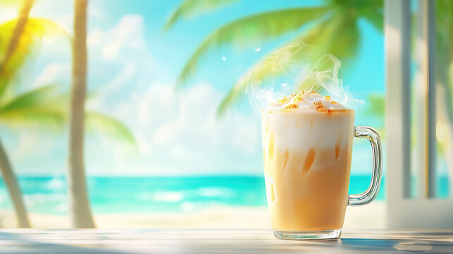  Coffee in front of a beach window palms