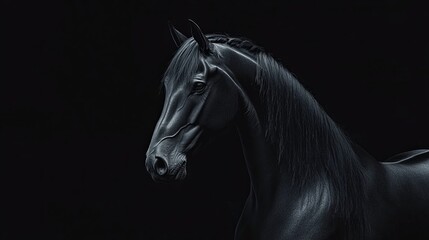 A black horse with a dark mane and tail