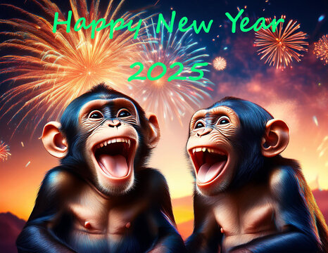 Happy NNew Year sagen zwei Schimpansen 