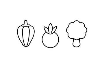 Vegetables line art icon set isolated on white background.