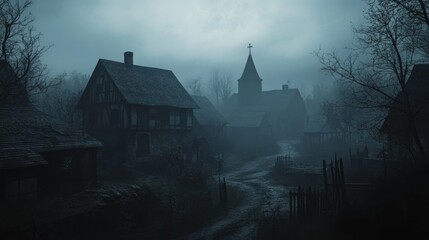 Fototapeta premium Mysterious Village in the Fog
