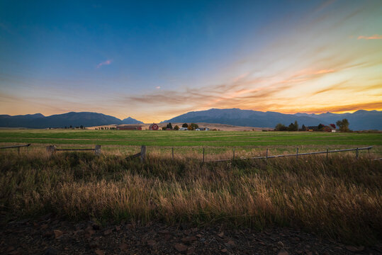 Beautiful Ranch In The Mountains At Twilight