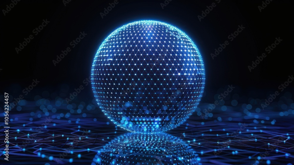 Poster abstract 3d sphere with glowing blue lines and dots