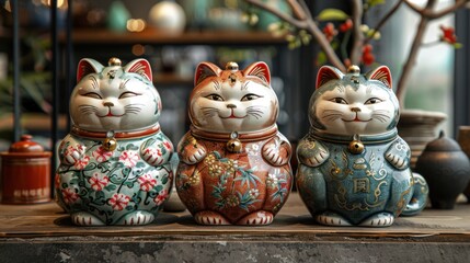 Three Lucky Cats Figurines