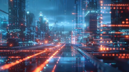 Fototapeta premium A factory powered by renewable energy sources and optimized for efficiency through the use of 5Gconnected energysaving equipment and systems.