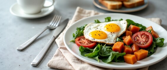 Close-up of a healthy breakfast plate. 

