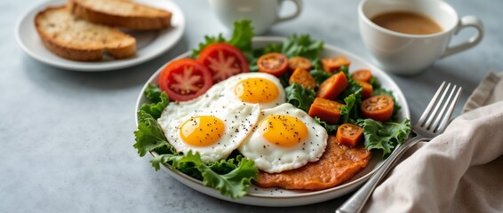 Close-up of a healthy breakfast plate. 

