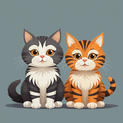 Obraz premium Cute cartoon cats sitting side by side with playful expressions
