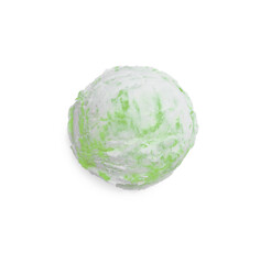 Scoop of yummy ice cream isolated on white, top view