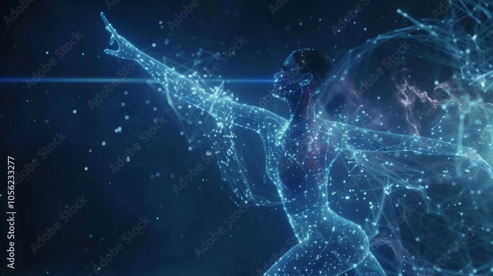 Poster a dancer wearing a smart bra that monitors their heart rate and breathing patterns during a performa