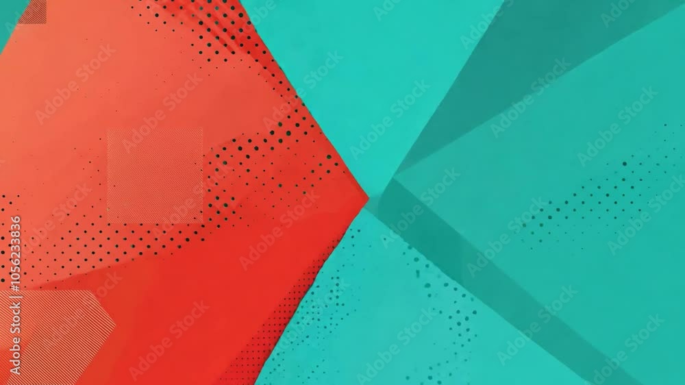 Poster abstract geometric design with red and turquoise elements creating visual interest and dynamic energ