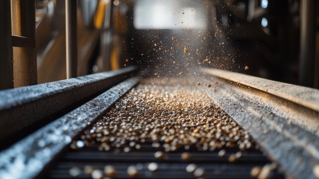 A close-up of a vibrating screen in a mineral processing plant