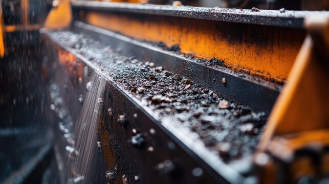 A close-up of a vibrating screen in a mineral processing plant