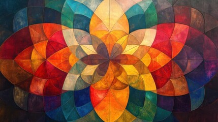 Fototapeta premium Artistic representation of mandala patterns, highlighting symmetry and spiritual significance through geometric shapes and vivid hues.