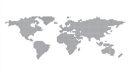 Abstract world map made of circular dots on a white background