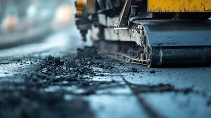 A detailed shot of a road milling machine removing old pavement