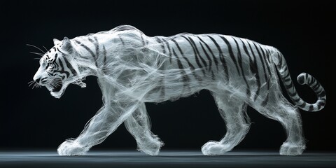 Fototapeta premium statue of a tiger half smoke half solid transparent art