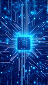 Digitales Circuit-Design mit blauen Lichtern und Linien

