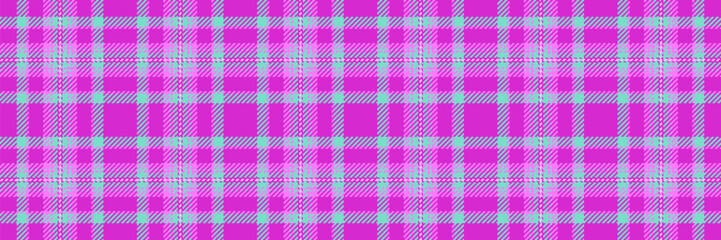 Backdrop seamless texture pattern, random check vector fabric. Womens fashion textile plaid tartan background in magenta and teal colors.