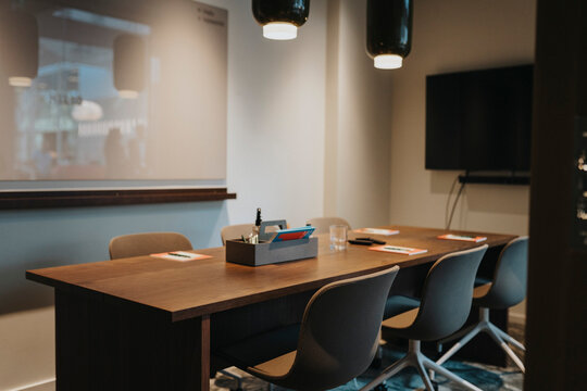 Illuminated empty modern board room